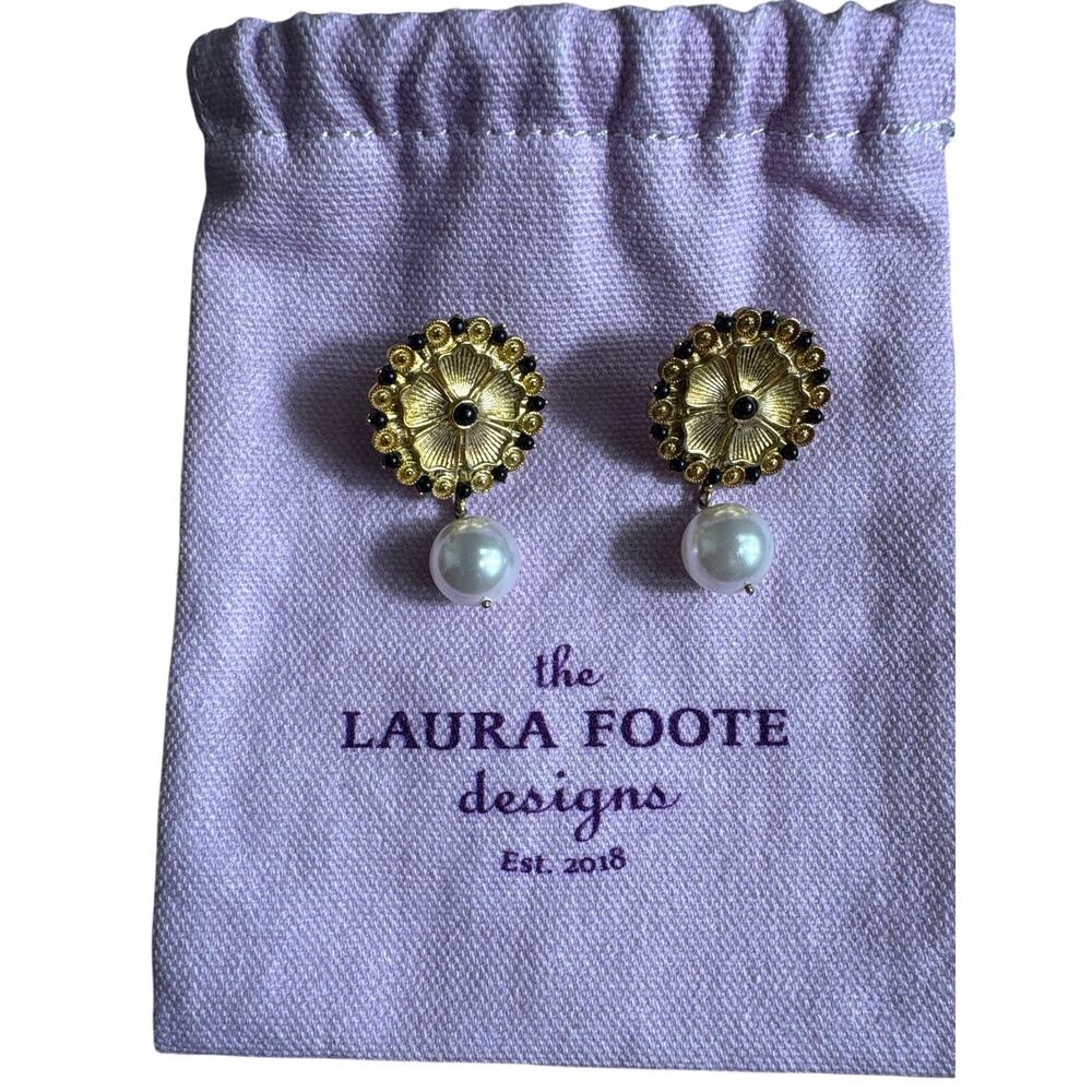 Laura Foote Designs Gold Drop Pearl Earrings
